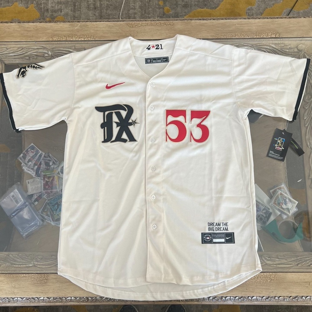Nike Men’s White Baseball Jersey with Red Accents - Number 53